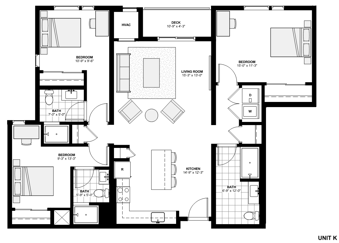 Three bedroom apartment floorplan